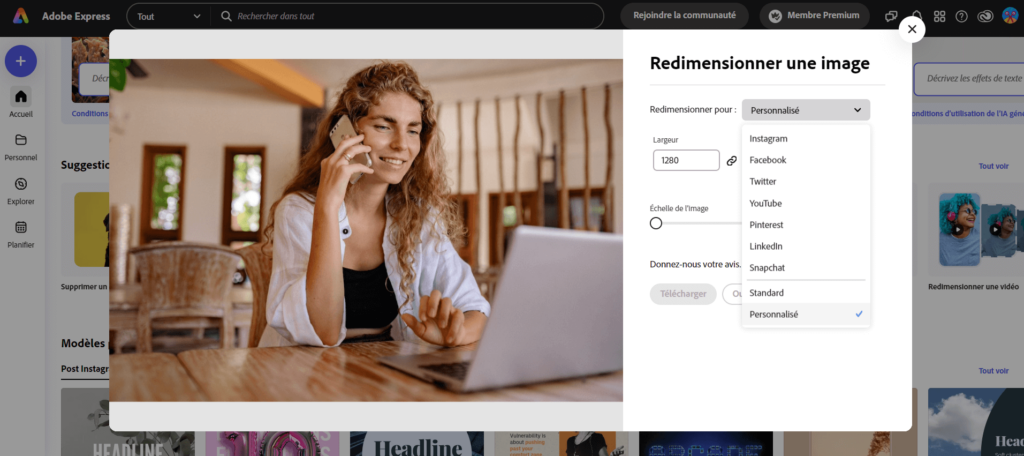 Redimensionner une image avec adobe express