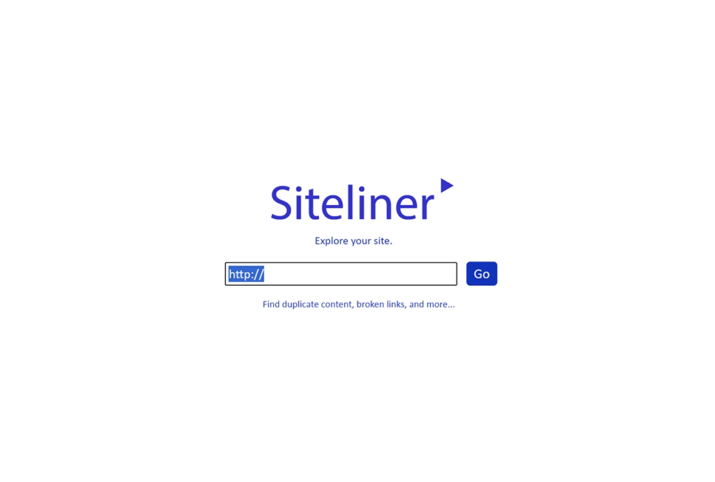 Vue de l'écran d'accueil de SiteLiner : site d'identification de contenus dupliqués